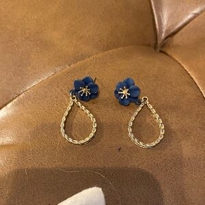 Elegant Gold and Blue Floral Earrings